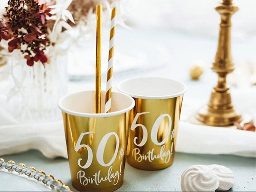 50. NARODENINY ZLATÉ PAPIEROVÉ POHÁRKY, 6 KS