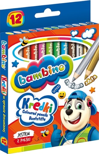 Bambino pastelky, 12 farieb, drevený rám, hrubé, jadro KAOLIN CLAY