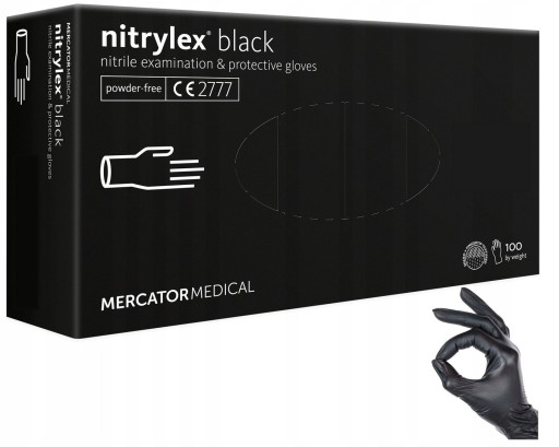 SILNÉ rukavice JEDNORÁZOVÉ NITRILOVÉ RUKAVICE čierne MERCATOR 100 ks, veľkosť S