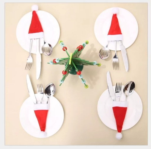 MINI SANTA ČIAPKA, DEKORÁCIA FĽAŠIE, PRÍBORY