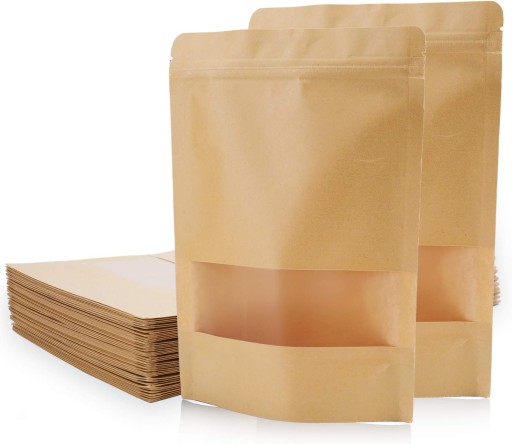 Doypack papierová taška 14x9cm 100ml Kraft Small Window Set 50ks.