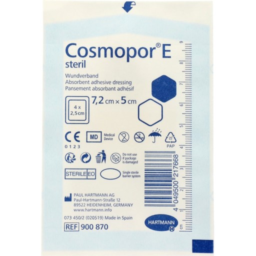 Sterilné krytie na rany a rezné rany Cosmopor E 5 cm x 7,2 cm, 50 kusov