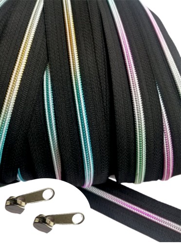 5mm špirálová páska na zips, dúhová čierna