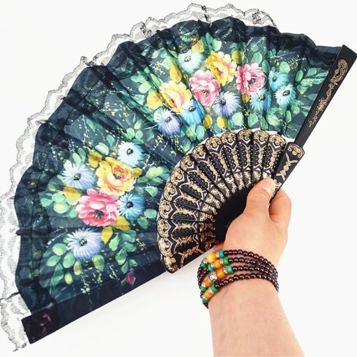 VENTILÁTOR S ČIPKOU, SKLADACÍ NA HORÚCE LETO, DEKORATÍVNE ŠPANIELSKÉ VZORY, KVETY