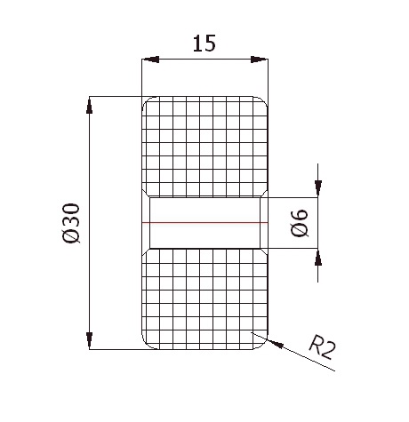 Rovný plastový valček bez ložísk, priemer 30mm, priemer 6mm