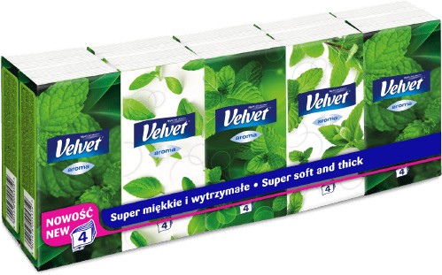Velvet Hygienic obrúsky s vôňou eukalyptu a mentolu, 4 vrstvy. 10 ks