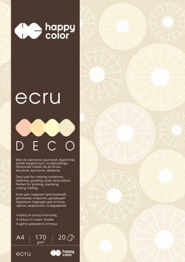 DECO ECRU A4 blok 20 listov 4 farby HAPPY COLOR 170 g/m2