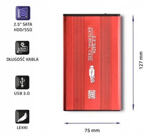 2,5'' DISK UCHOVÁVANIE SATA HDD BAY USB 3.0 ČERVENÁ