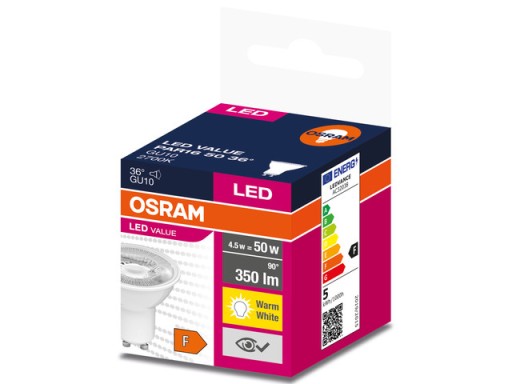 OSRAM HALOGEN LED ziarovka 4,5W=50W GU10 36s 2700K