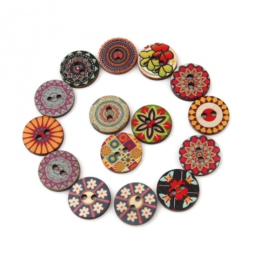 50ks drevených gombíkov 20mm, boho vintage farebné