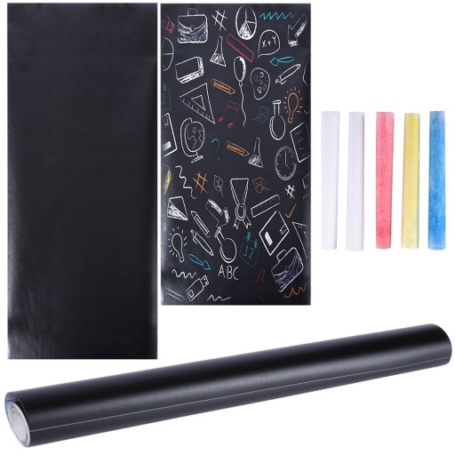 Samolepiaca tabuľa CHALK nalepená na stenu veľká 45x200 cm + krieda