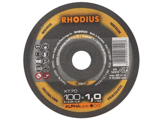 DISKY KOVOVÉ REZNÉ KOTOUČE INOX OCEL 100x1,0x16 RHODIUS GERMANY XT70