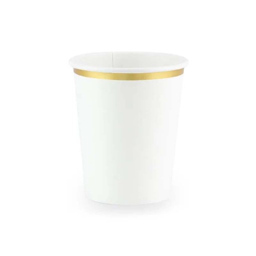 Biele papierové poháre so zlatým okrajom, 6 ks, 260 ml