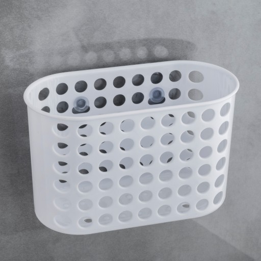 KÚPEĽŇOVÝ KOŠÍK POLICA NA PRÍSAVKY PVC XL BIELA
