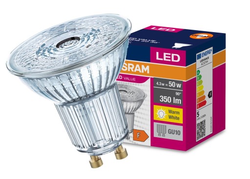 LED ŽIAROVKA GU10 4,3W 3000K 350lm 36° SKLO OSRAM