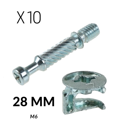 10 x 28 mm Nábytkový konektor Excentrický M6 Hitch