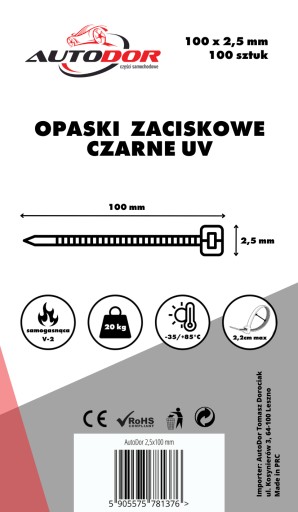 SVORKY SVORKY ČIAPKA SVORKY SVORKY KÁBLOVÉ UV ČIERNA 2,5x100 mm NYLON