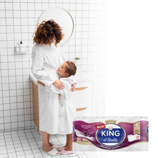 Neparfumovaný toaletný papier King 8, štvorvrstvový, jemný a pevný