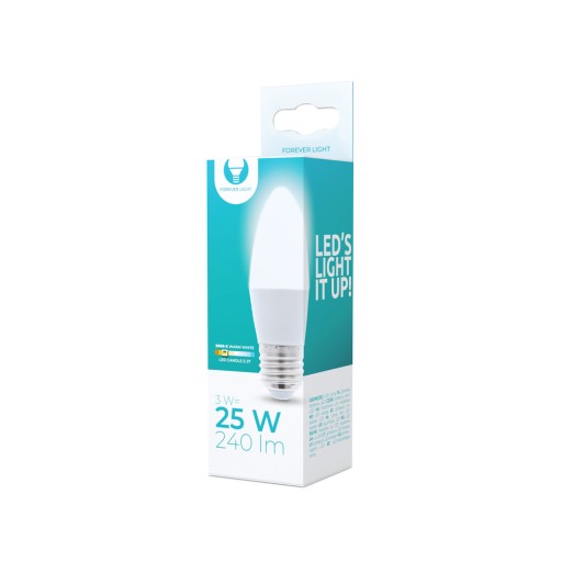 LED žiarovka, veľký závit, sviečka E27, 3W 3000K
