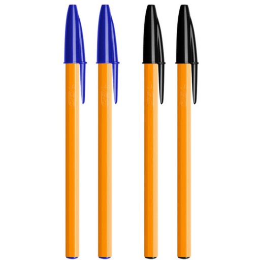 4 ks x BIC Orange Original Fine guľôčkové pero 0,8 mm: 2x modré a 2x čierne
