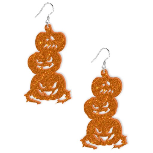 NÁUŠNICE oranžové HALLOWEENské tekvice TRI TVÁRE trblietky