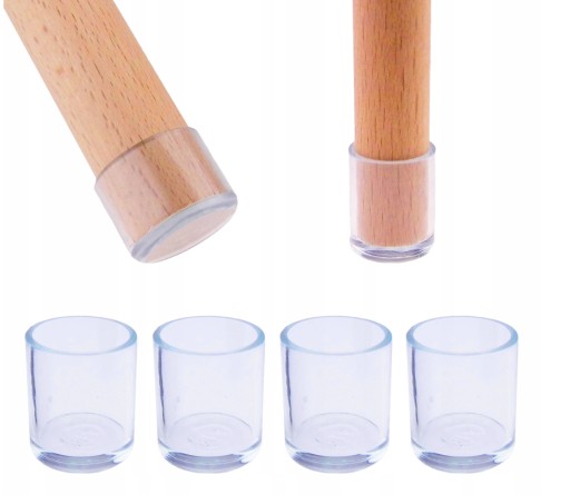 4x Ochranné silikónové poťahy na nohy stoličky, priehľadné, 16mm
