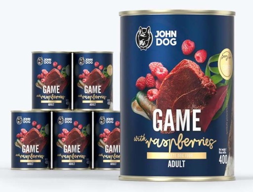 John Dog zverina, diviak, maliny 400g mokré krmivo