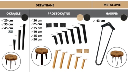 Okrúhla drevená stolová noha, výška 20 cm, Nat