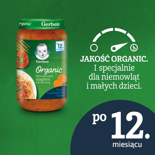 GERBER BIO Obed Celozrnné špagety s hovädzím mäsom 250g