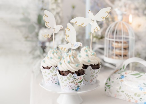 TOPPERS ozdoby na tortu zberačky COMMUNION DOVES 14 cm 6 ks