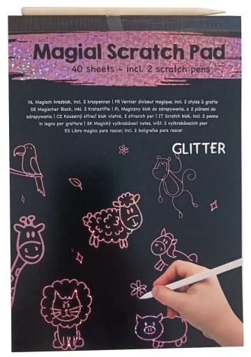 Stierací knižka magický zápisník A5 blok + 2 perá GLITTER RUŽOVÁ 40 listov