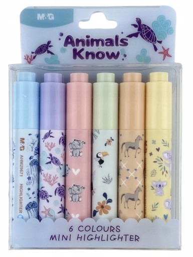 Mini neónové zvýrazňovače Animals Planet Sada 6 farieb M&G
