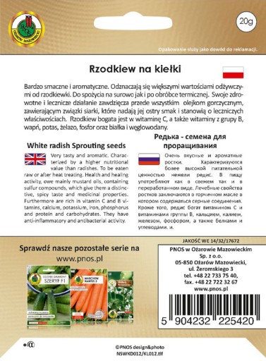 Semená na klíčky - REĎDKA 20g PNOS