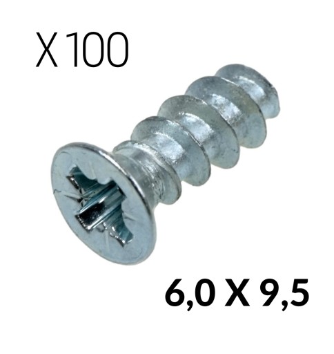 100x Euroskrutka 6,0 x 9,5 Euroskrutky pre oceľový nábytok