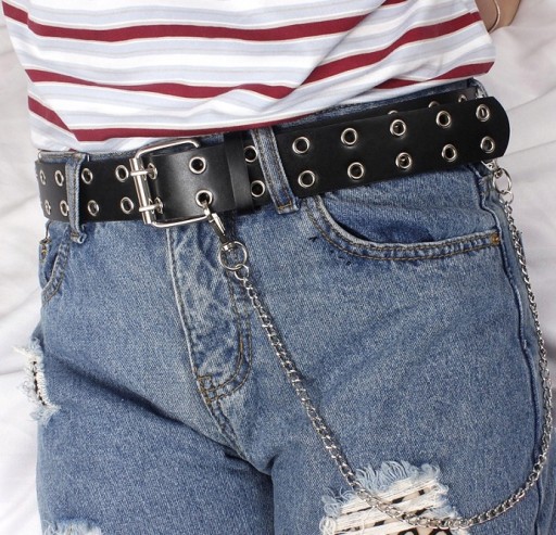 Kožený opasok punk strieborná čierna retro retiazka