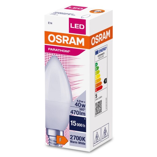 LED SVIEČKOVÁ žiarovka E14 B35 4,9W 40W 2700K OSRAM