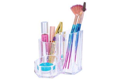 KOZMETICKÝ NÁDOBA 3-priehradkový priehľadný organizér na make-up štetce