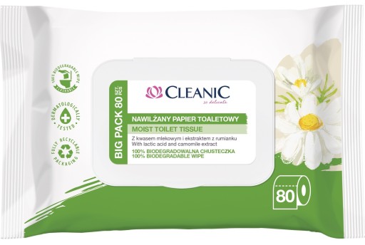 Cleanic zvlhčený toaletný papier s výťažkom z harmančeka 80 kusov