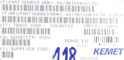 Evox Rifa 47nF 0,047uF 10% 100V DC 100ks.