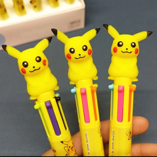 Výsuvné guľôčkové pero, viacfarebné, s figúrkou PIKACHU, 1 kus