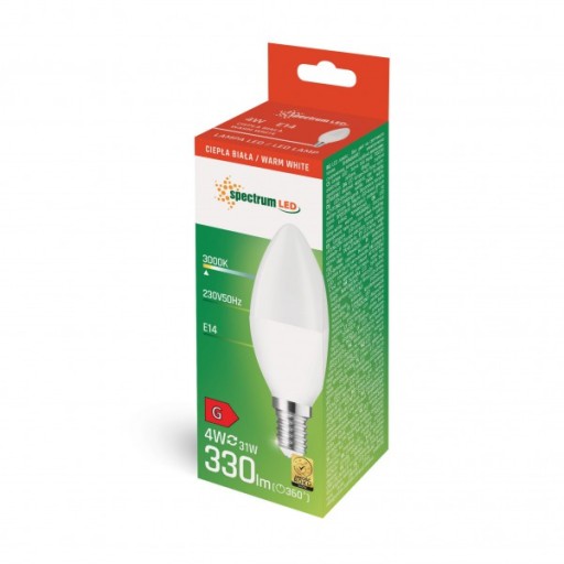 E14 LED žiarovka na sviečku 4W 230V teplá farba SPECTRUM LED