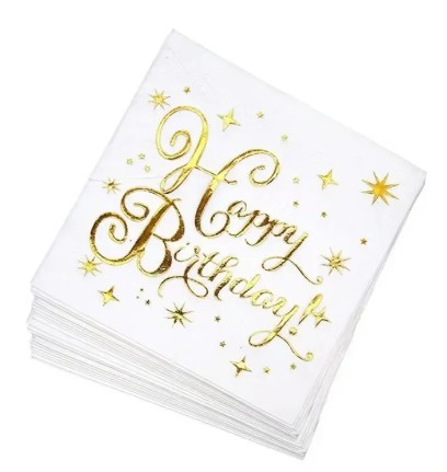 Papierové obrúsky s potlačou Happy Birthday k narodeninám, biele zlato, 10 ks