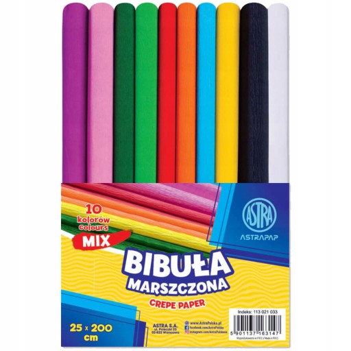 CRIPPED Tissue Paper Astra 10 živých farieb DEKORATÍVNE PRE DEKORÁCIE ASTRAPAP
