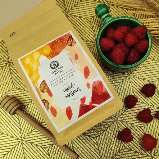 Zrnková káva Arabica s príchuťou MED-MALINA, čerstvo pražená, 150 g