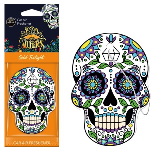 VEŠIAK NA ZRKADLO VÔŇA DO AUTA MUERTOS Gold Tattoo lebka