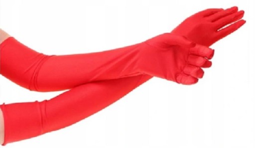 DLHÉ VEČERNÉ RUKAVICE RETRO ČERVENÉ LYCRA