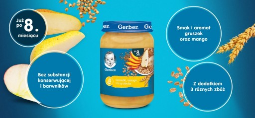 Dezert Mango hrušky a tri cereálie po 8 mesiacoch Gerber 190g