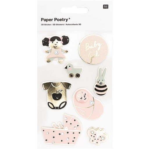 3D nálepky - Paper Poetry - Baby Girl, 8 ks.
