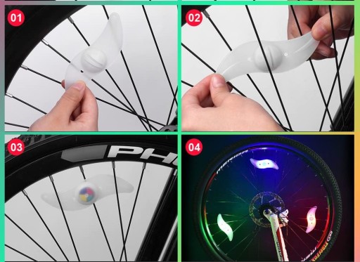 4 x LED SVETLO NA BICYKEL NA KRYT KOLESÁ RGB viacfarebný