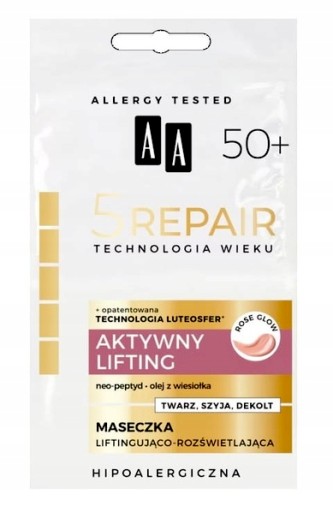 MASKA NA TVÁR S LIFTINGOVÝMI A ROZSVIEĽUJÚCIMI PEPTIDMI AA 5REPAIR 50+